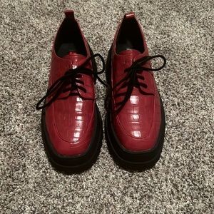 red platform loafers